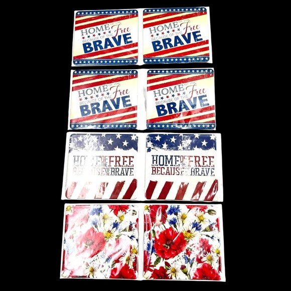 VFW Coasters "Home Of The Free Because Of The Brave" USA Set Of 8 - Picture 1 of 9